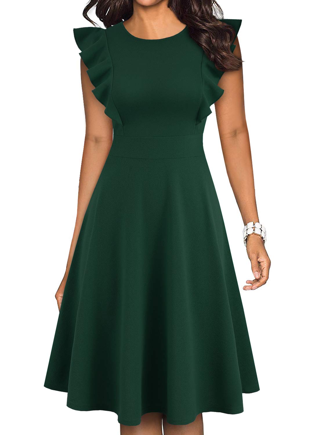 YATHONWomen's Vintage Ruffle Floral Flared A Line Swing Casual Cocktail Party Dresses