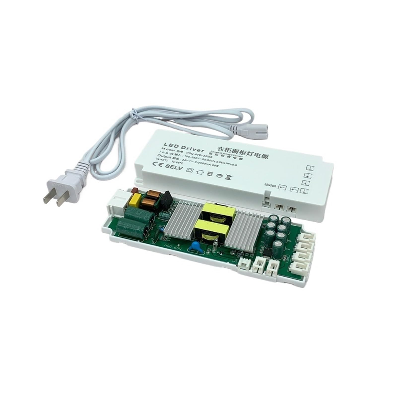 PWANUIGTE Wardrobe Cabinet Light Power Supply 12V Ultra-Thin Induction Port Showcase Wine Layer Linear Transformer(DC24V 60W 6 ports)