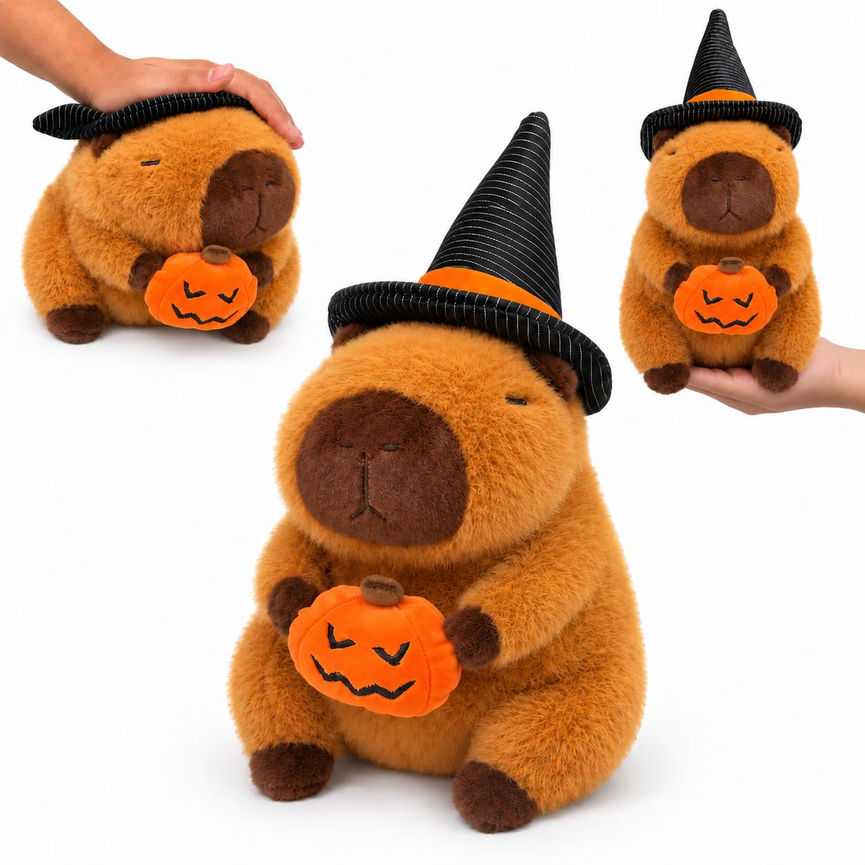 SRV Hub Halloween Capybara Plush Toy 30cm – Cute Brown Soft Toy with Pumpkin, Ghost Accessory, Spooky Stuffed Cuddly Animal, Halloween Party Decoration and Gift for Kids