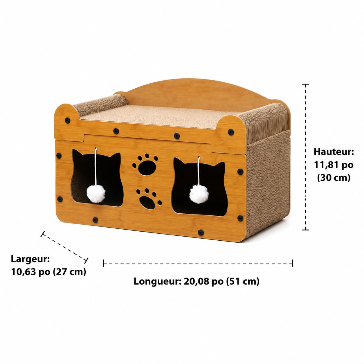 Maison Chat Confortable avec Griffoir pour Chat en Carton, Grattoir Chat et Niche Chat, pour Chats d’Intérieur, Style to 2, Moyen : 51 × 27 × 30 cm
