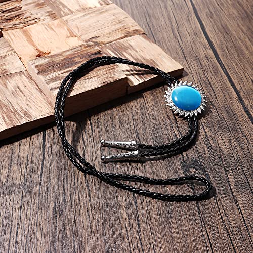 Subiceto 6Pcs Bolo Tie For Men Women Western Cowboy Natural Turquoise Tiger Eye Stone Handmade Shape Round Leather Necktie Vintage Native American Bola Tie Set Eagle #TOP7
