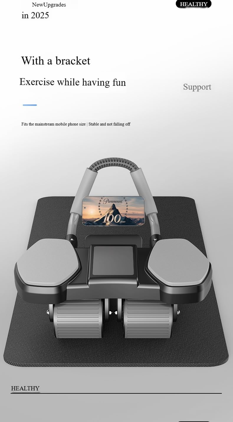 3-Wheel Ab Roller with Flexible Handle, Core Exercise Equipment, Black and Gray