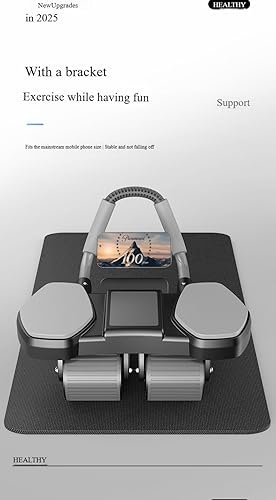 Miniatura 8 de Rodillo Ab de 3 ruedas con mango flexible, equipo de ejercicio básico, negro y gris