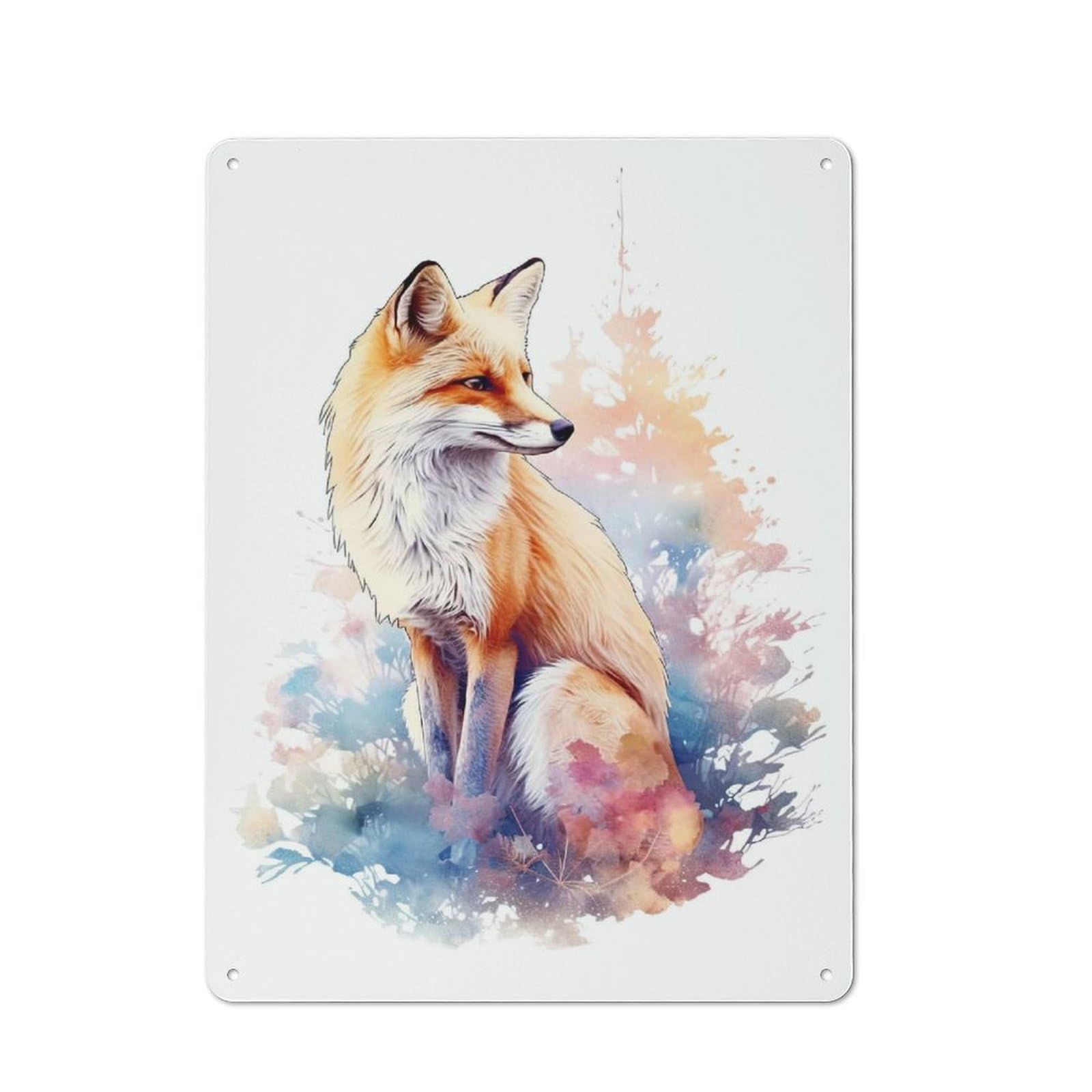 Cute Watercolor Fox Retro Metal Wall Decor 40x30cm, Metal Sign for Pub, Home Bar, Shed Or Man Cave, for Relaxed Wall Styling
