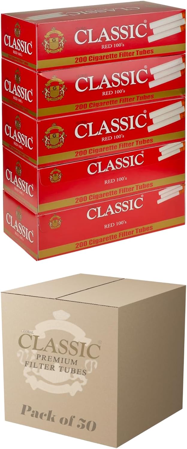 Red Regular King Size Cigarette Tubes 200 Count Per Box (Full Case 50)