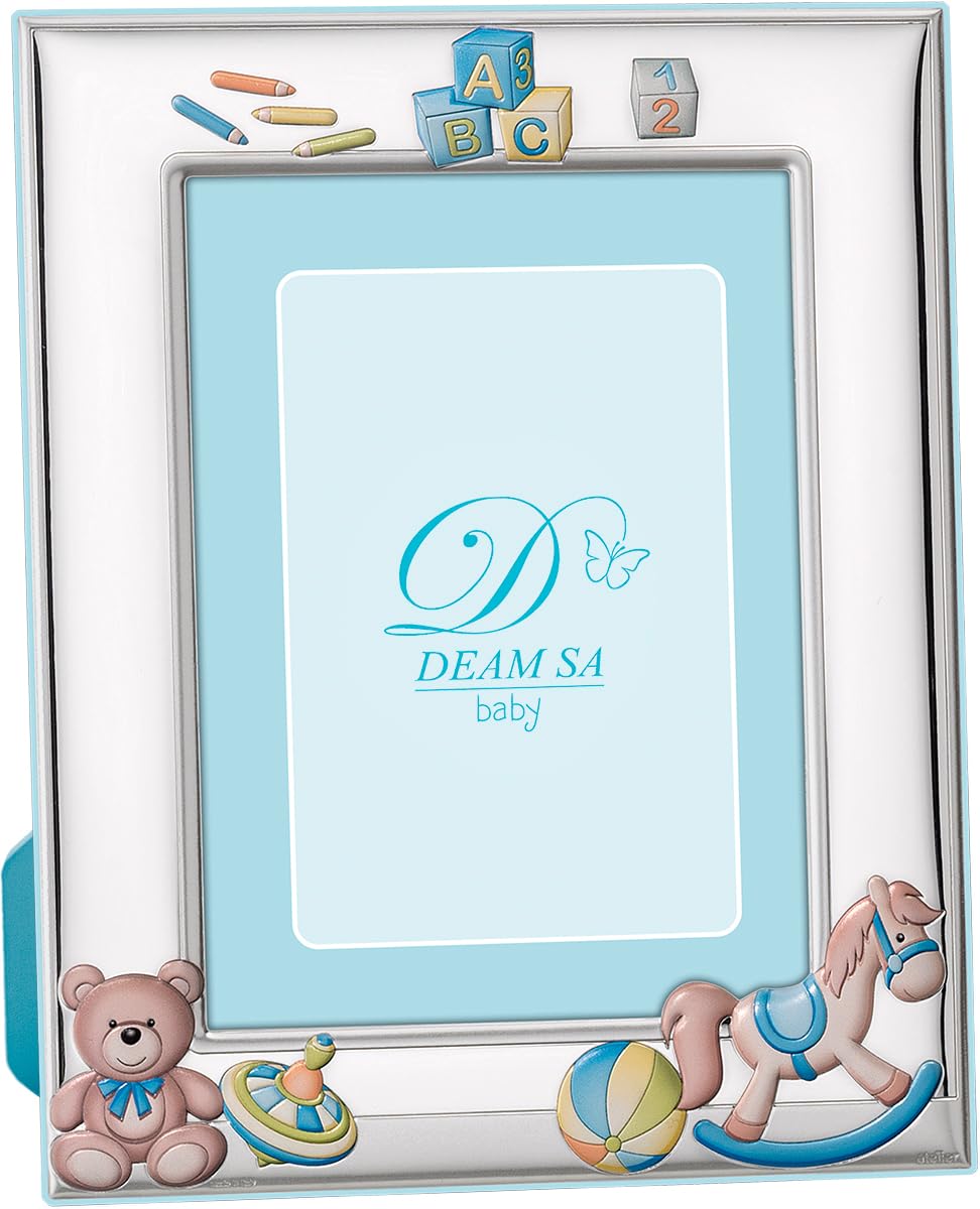 Portafotos Laminado en Plata de Ley 925‰ Infantil con diseño de Juegos Infantiles, fotos de 13x18 cm. Disponible en color Azul y Rosa. (E0407-13)