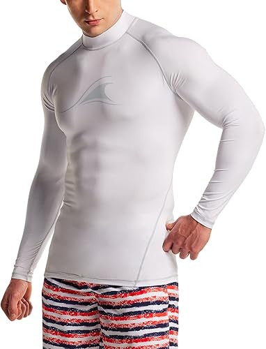 TSLA - Camiseta de protección para hombre, con FPU 50+, de manga larga, con protección ultravioletaFPS y de secado rápido, para natación, surf y