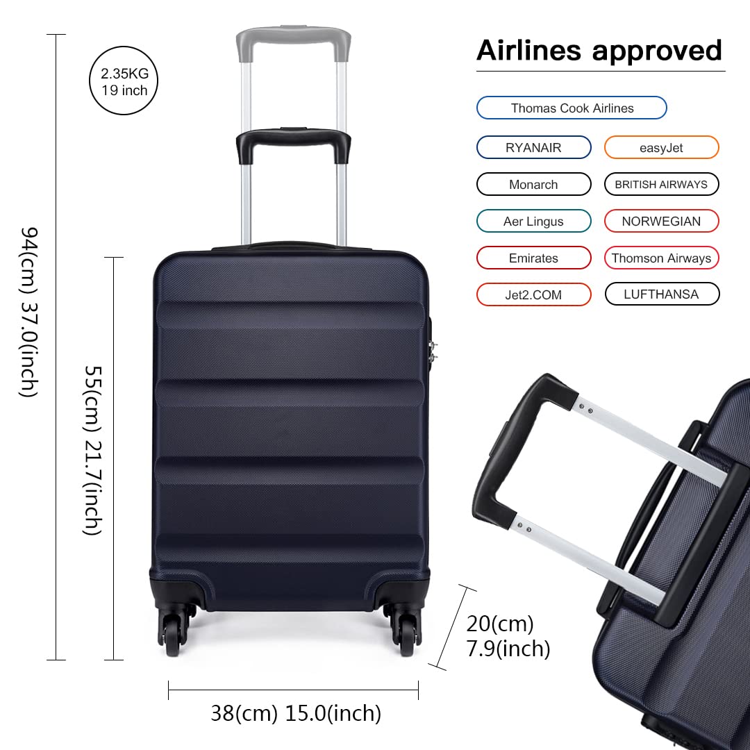 Kono 19" walizka kabinowa carry-on, trwała i lekka, walizka ABS hardshell z 4 cichymi kółkami i zamkiem szyfrowym, 55x38x20cm, 33L（Granatowy）