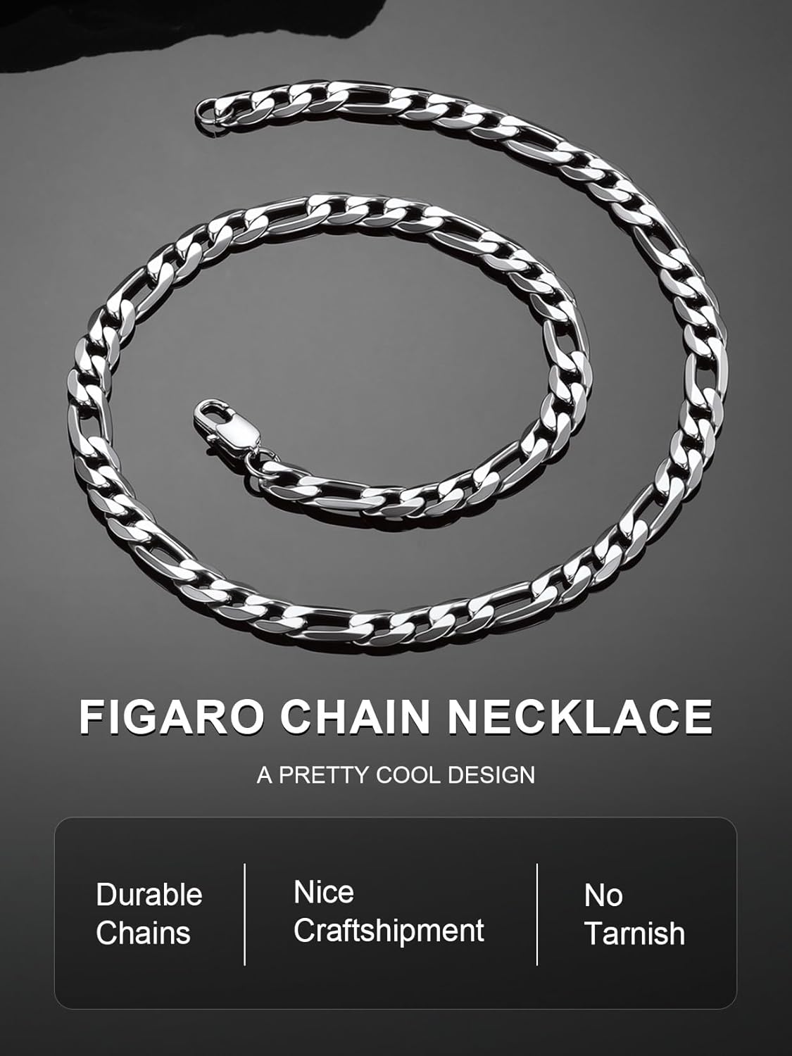 ChainsPro Silver/Gold Plated/Black Figaro Chain for Men Women, Men Necklace Chains, 4/6/9/13 mm, 14-30inch Stainless Steel Necklaces Hip Hop Chain- Send Gift Box - Image 2