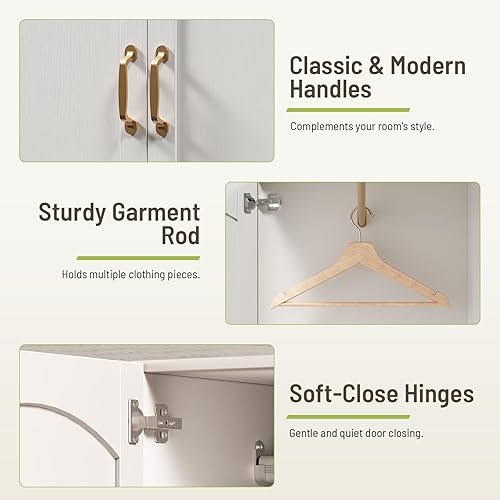 Miniatura 8 de Armario con 2 cajones de almacenamiento y armario de 2 puertas, armarios de dormitorio con espejo de cuerpo entero, combinación de armario