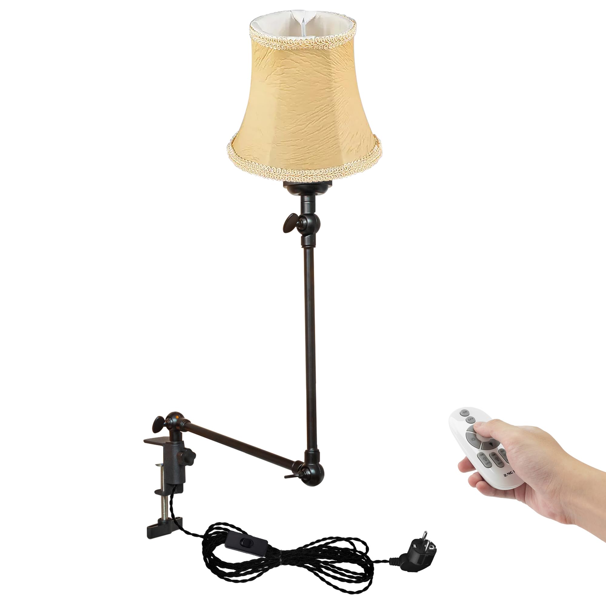 Klemmleuchte mit Fernsteuerung,1 Packung Leselampe mit 2,5 m Kabel, Dimmbar Nachttischlampe,Augenpflege Schreibtischlampe für Büro Heimgebrauch, E27 Lampenhalterung - DZ0332/20