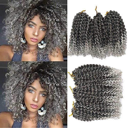 Flyteng marlibob crochet hair 6pieces/pack 8 inch Marlibob Kinky Curly synthetic Hair extensions (8 inch 6packs, T1B/Gray)