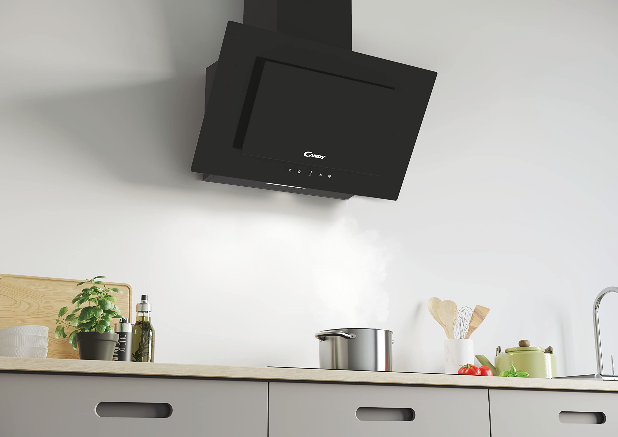 Candy CDG6BG, Campana Extractora Decorativa 60CM, 3 Niveles de Potencia, 65W, 303,2M3/H, Filtro de Carbono Opcional, Panel Aluminio Antigrasa, Iluminación LED, 63DB, Negro