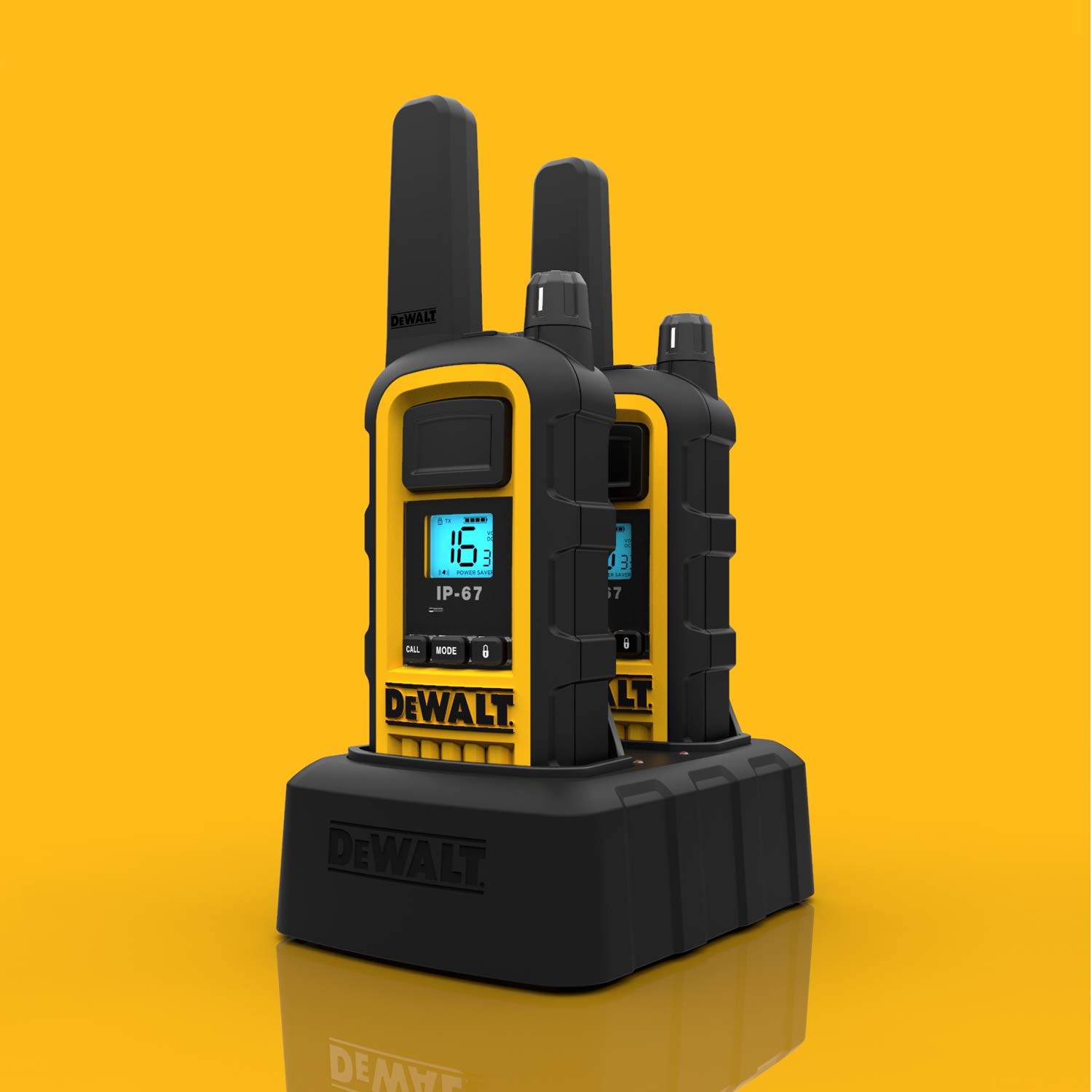 DEWALT DXPMR800 Heavy Duty Professional Walkie Talkie PMR Radio with Up to 15 Floors/10km Range, License Free - Black and Yellow (6 Pack + Gang Charger), DXPMR800-BCH6 — view 9