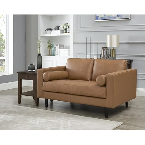 Naomi Home Oversized Loveseat Tan/Mid-Century/Genuine Leather