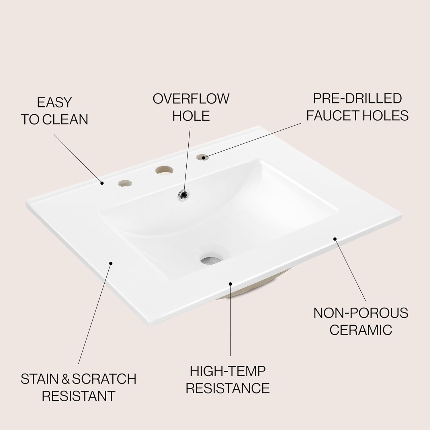 JONATHAN Y Aubert 24 in. W x 18 in. D x 33 in. H Thick Linear Slat Modern Farmhouse 2-Shelf Bath Vanity Cabinet with White Ceramic Single Sink Basin Top (Faucet not Included), Walnut