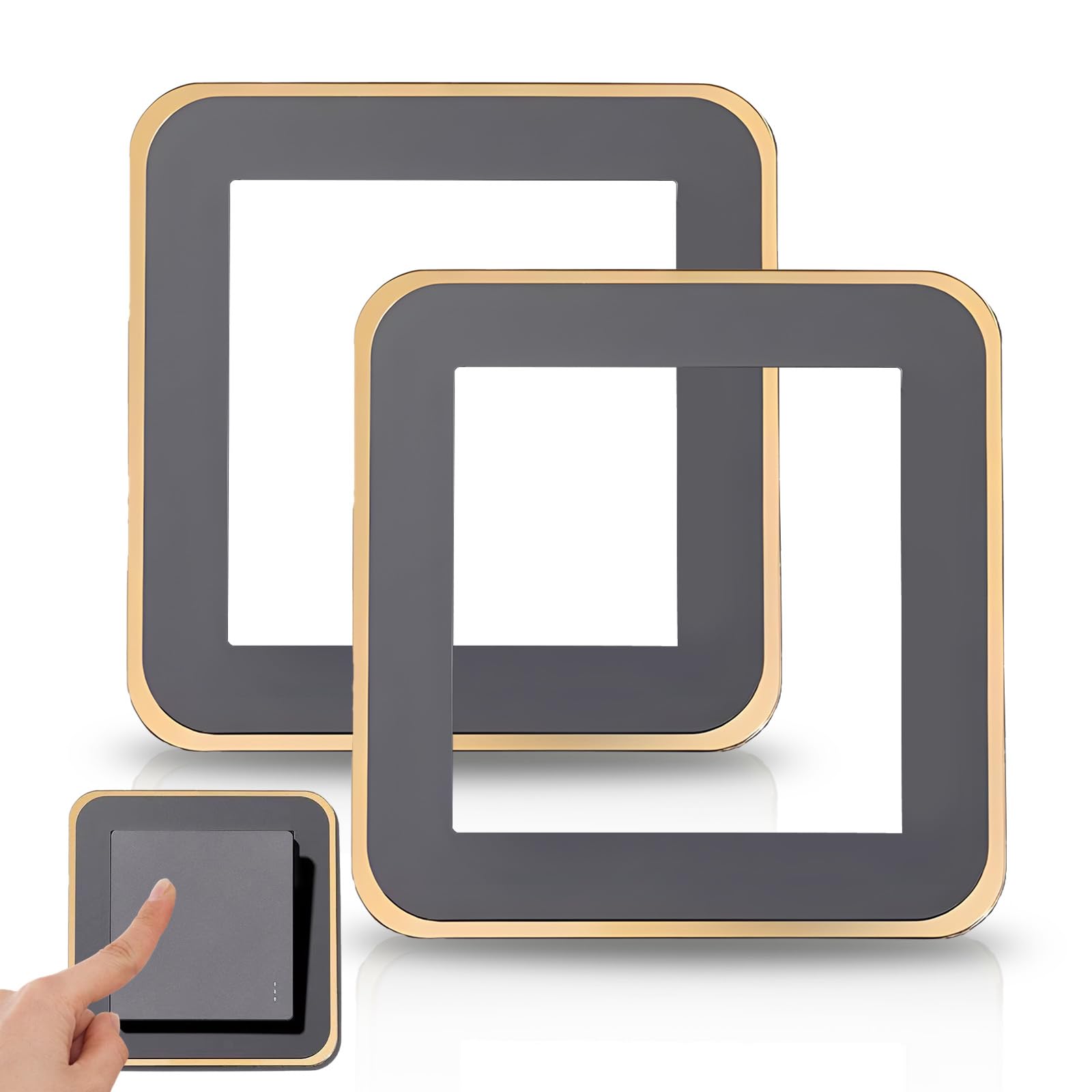 Koprek Black 2 Pcs Single Light Switch Surround Plate, 3.38 Inches Acrylic Light Switch Cover Plates Self Adhesive, Socket Surround Wall Socket Light Switches Stickers For Home Office Decoration