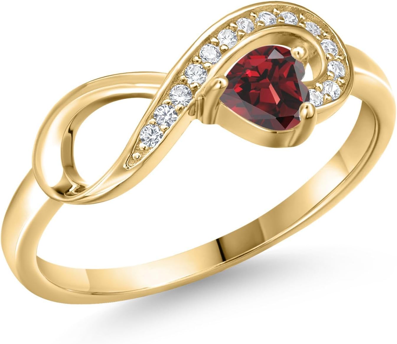 Gem Stone King 18K Yellow Gold Plated Silver Gemstone Birthstone Infinity Ring | Heart Shape 4MM | Wedding Engagement Anniversary Promise Ring For Women | Available in Size 5,6,7,8,9