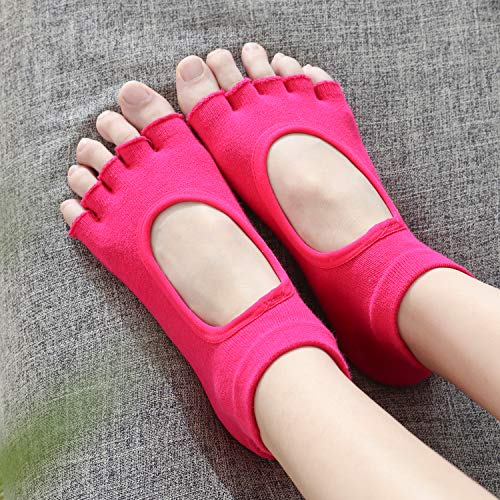 Image of 2 Pairs Toeless Yoga Socks Non-Slip Grips for Pilates Ballet Dance Barefoot Workout Cotton Open Toe Sports Socks