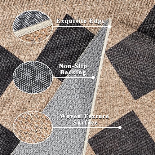 Image of Checkered Easy Jute Rug 3x5 Outdoor Entryway Rug Washable Area Rugs for Living Room Bedroom Non Slip Neutral Farmhouse Indoor Outdoor Carpet for Backyard Patio Office
