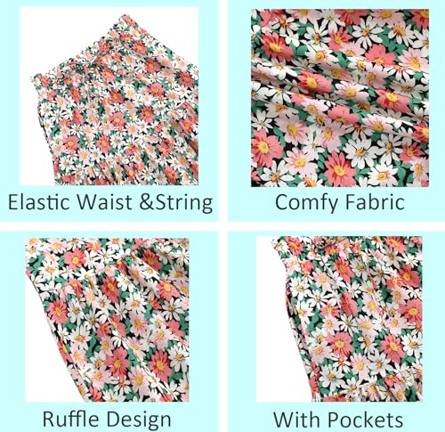 Image of Maxi Skorts Skirt for Girls Button Front High Waisted Long Skirt with Belt Ruffled Skirts with Pocket 3-12Years