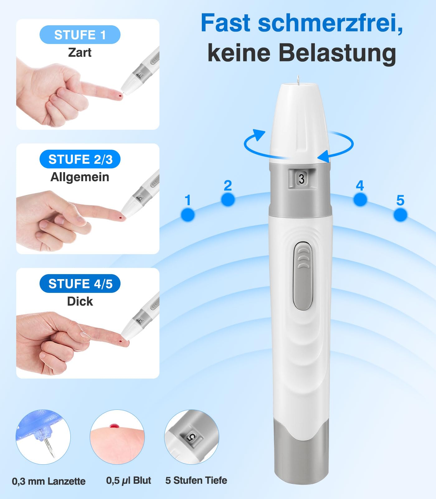Glucoracy G-425 Blutzuckermessgerät-Set, Blutzuckertest-Set mit Stechhilfe, 100 Teststreifen und 100 Lanzetten, Glukosemessgerät für zu Hause, Diabetes-Selbsttest-Set für den Heimgebrauch