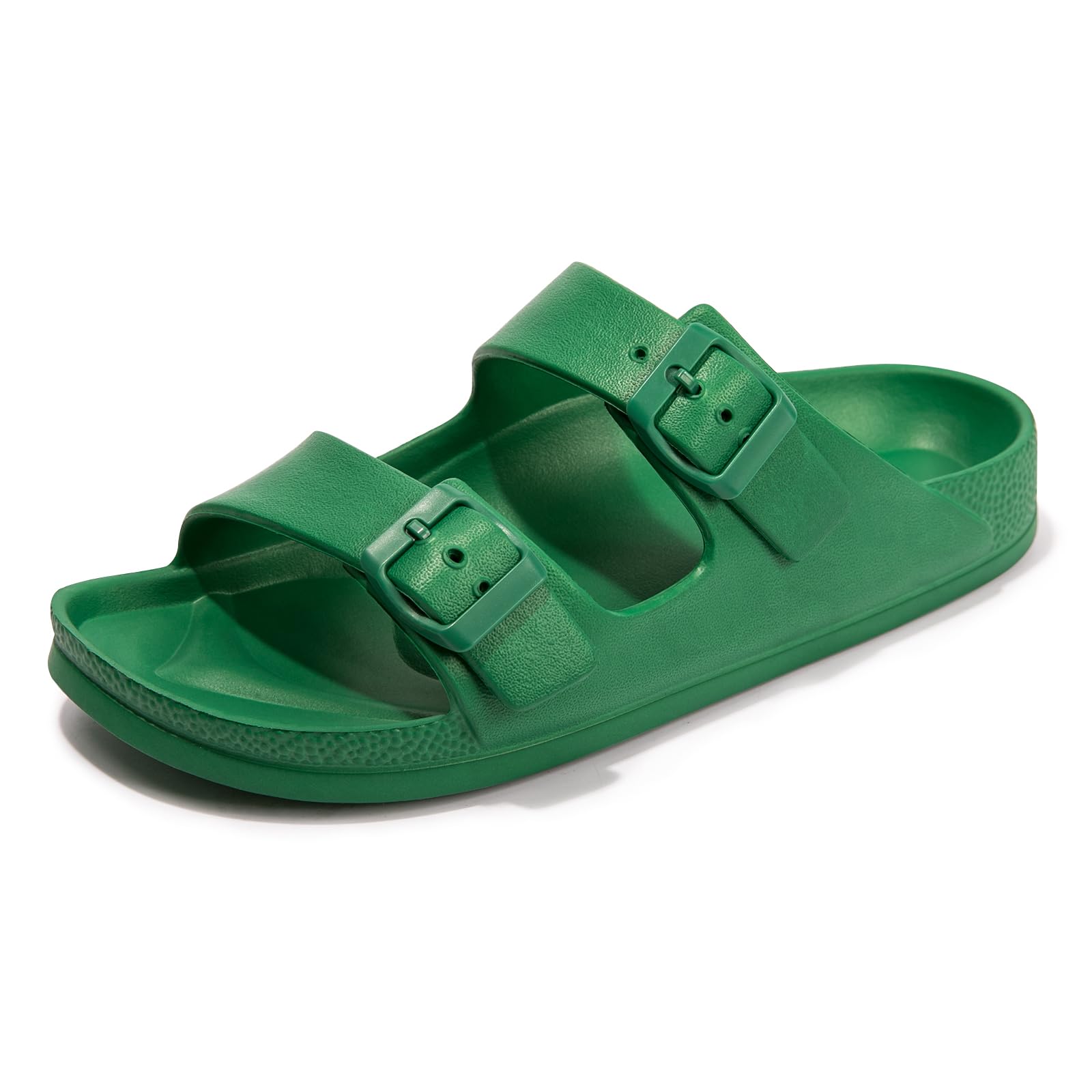 FUNKYMONKEY Women's Comfort Slides Double Buckle Adjustable EVA Flat Sandals