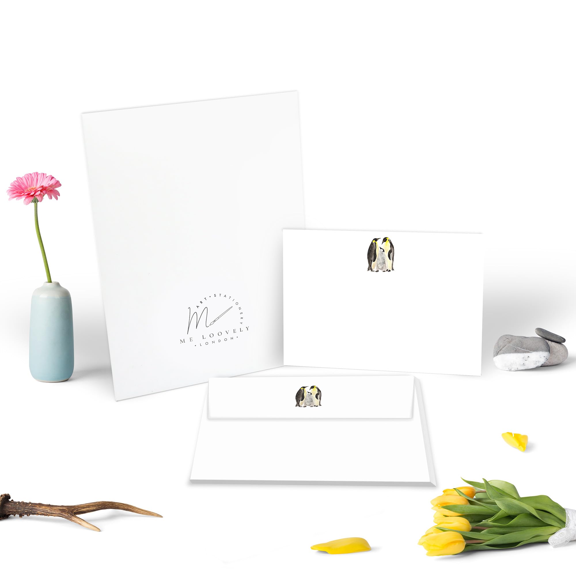 Me Loovely Penguin Family Flat Notecard & Envelopes Sets Stationery Writing Supplies Animal Greeting Cards for All Occasions | Gifts (A6 Size - 10 Cards & 10 Envelopes with Gift Envelope)