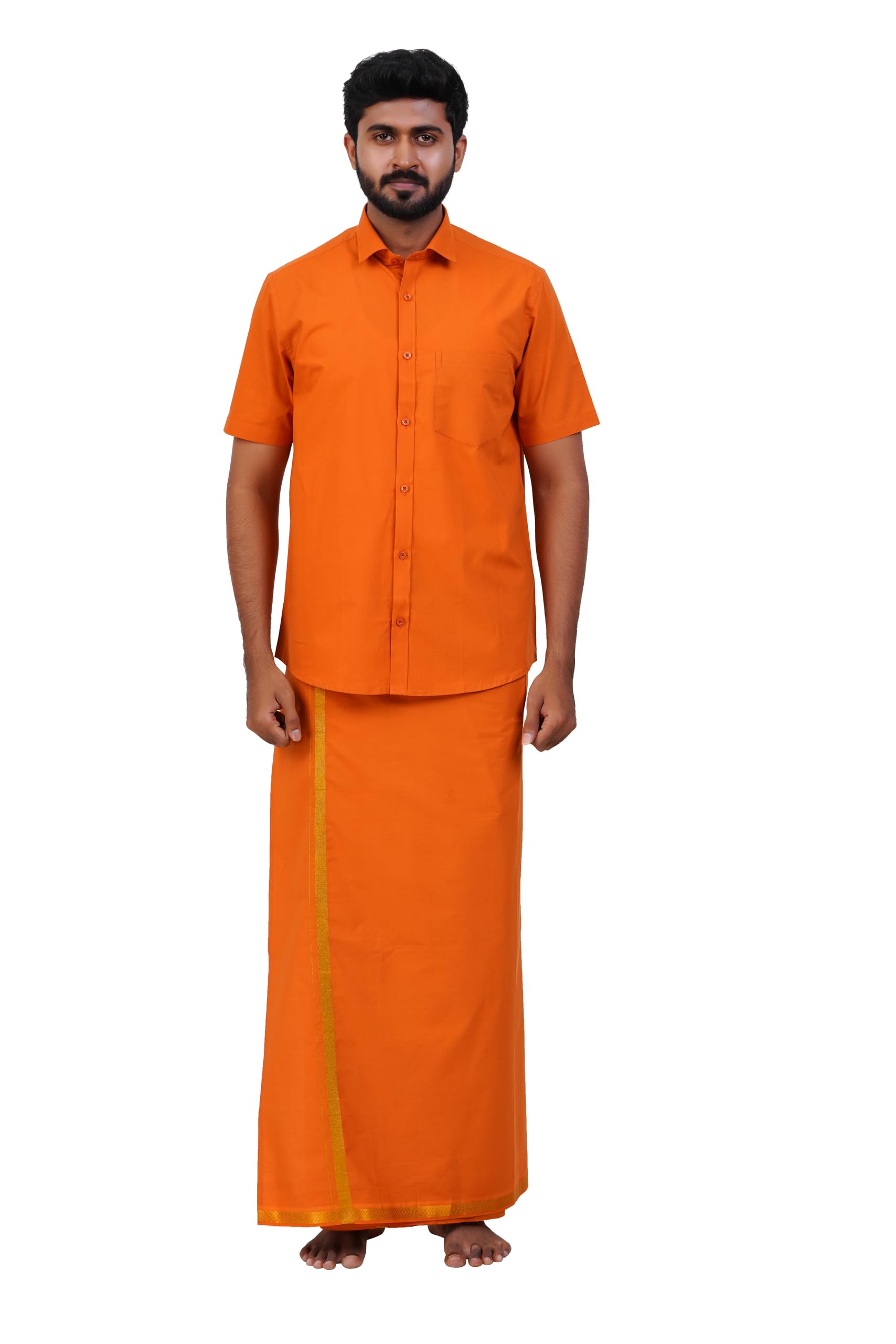 prakasam cotton Mens Single Jari Border (1.28x2.00 mtrs) Dhoti + Readymade Half Sleeve Shirt-picture-40