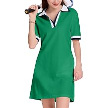 WOWULOVELY Polo Dress for Women V Neck Casual Short Sleeve Mini Shirt Dress Flowy Contrast Color Golf Tennis A Line Dresses