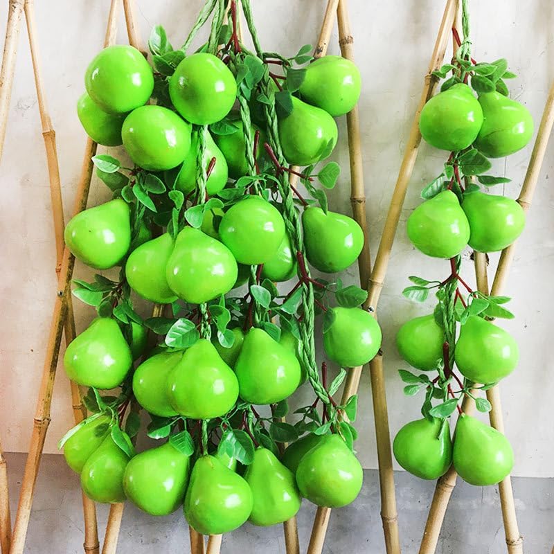 Artificial Fruits Pack Fruit Kebabs, Fake Fruit Set Foam Fruit for Decor, Decorative Fruit for Home Party Vase Fillers Photography Props (Green pear,10pcs)