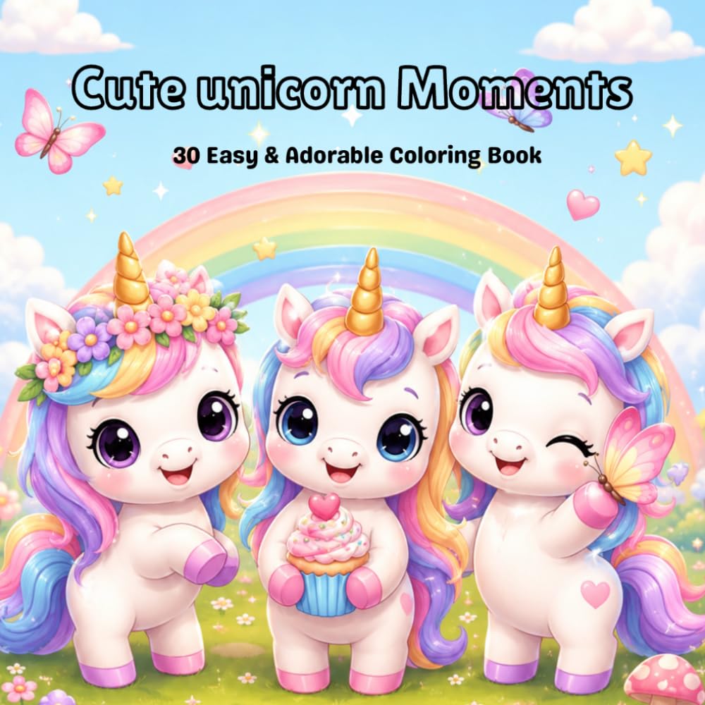 Cute Unicorn Moments: 30 Easy & Adorable Coloring Book