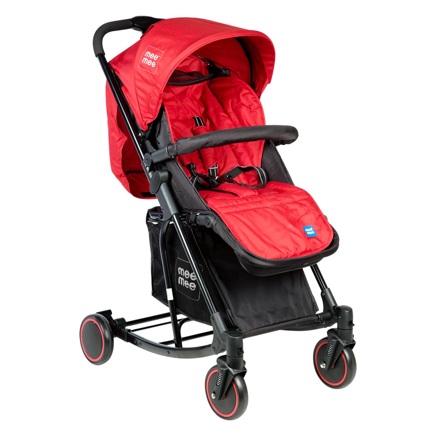 Mee Mee 2 in 1 Baby Stroller & Rocker | Extra Storage | 3 Level Adjustable Large Canopy | Comfortable Footrest | 3 Seating Positions and Reversible Handle With Quick One Hand Fold | 360° Swivel Rotating Wheels (Red)-image-14