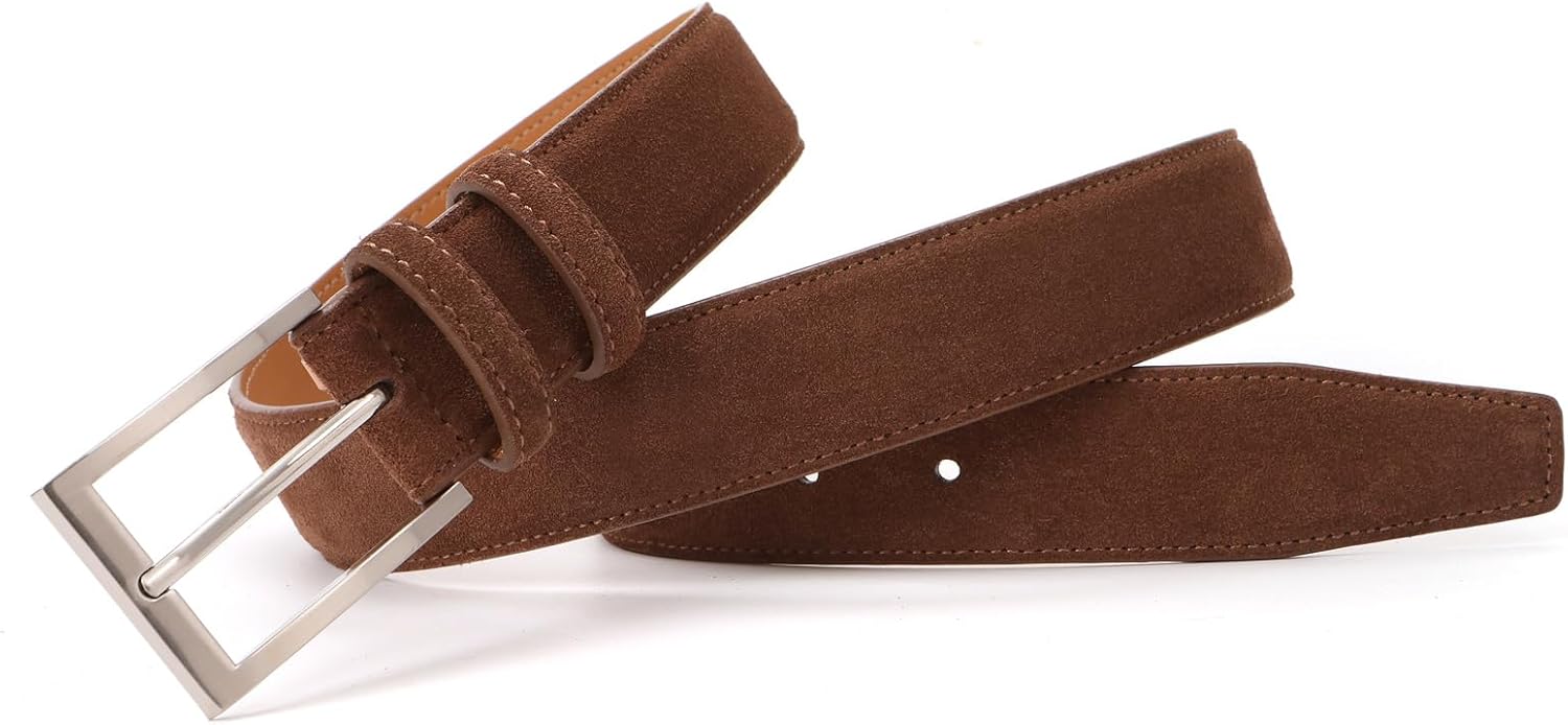 Men's Genuine Leather Suede Belts Casual Dress Belt 1 3/8" Wide - Image 4