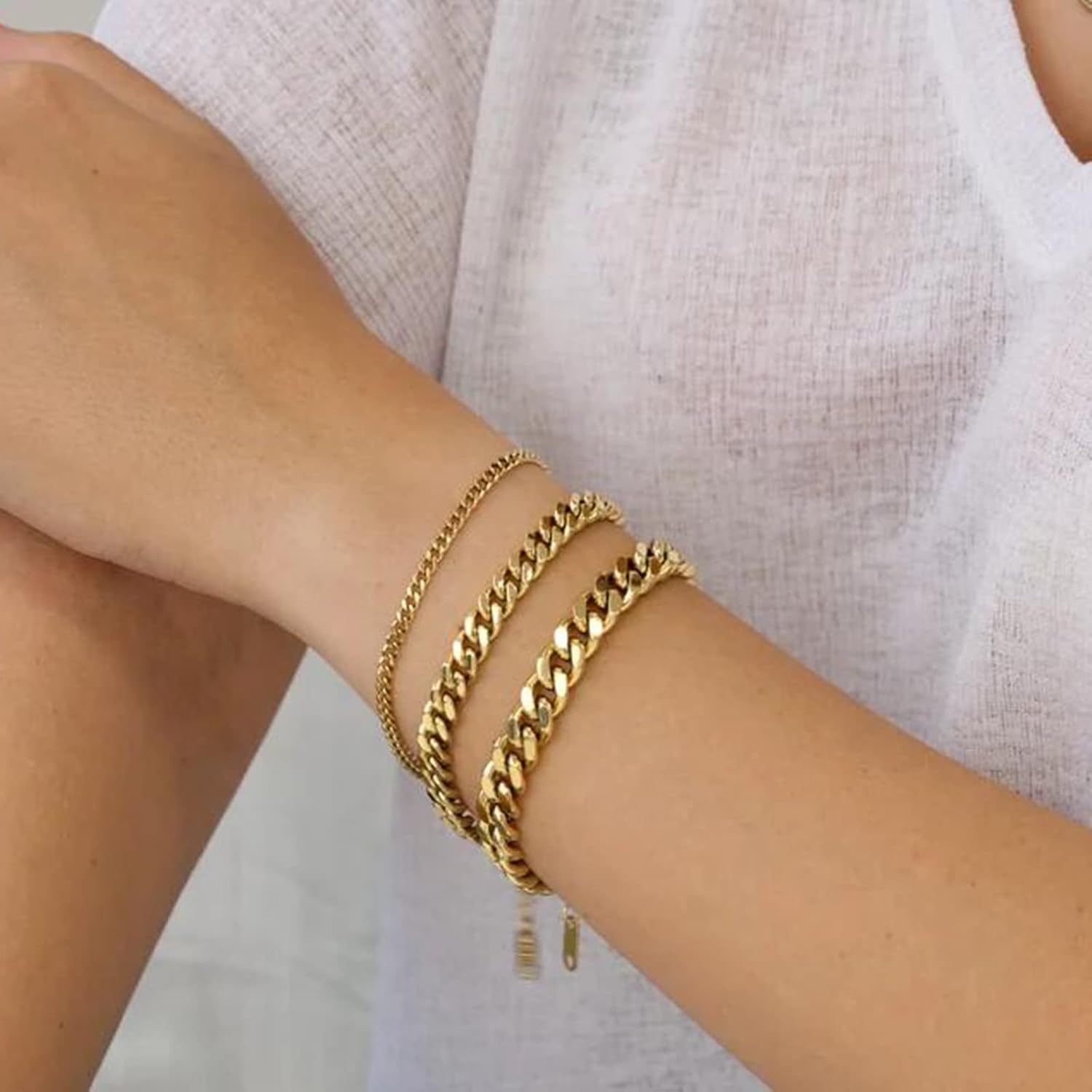 Memgift Stainless Steel Cuban Chain Bracelets for Men & Women - 6.5/7/7.5/8/9 Inch Gold Plated & Silver Stainless Steel Fashion Jewelry Bracelet - Image 7