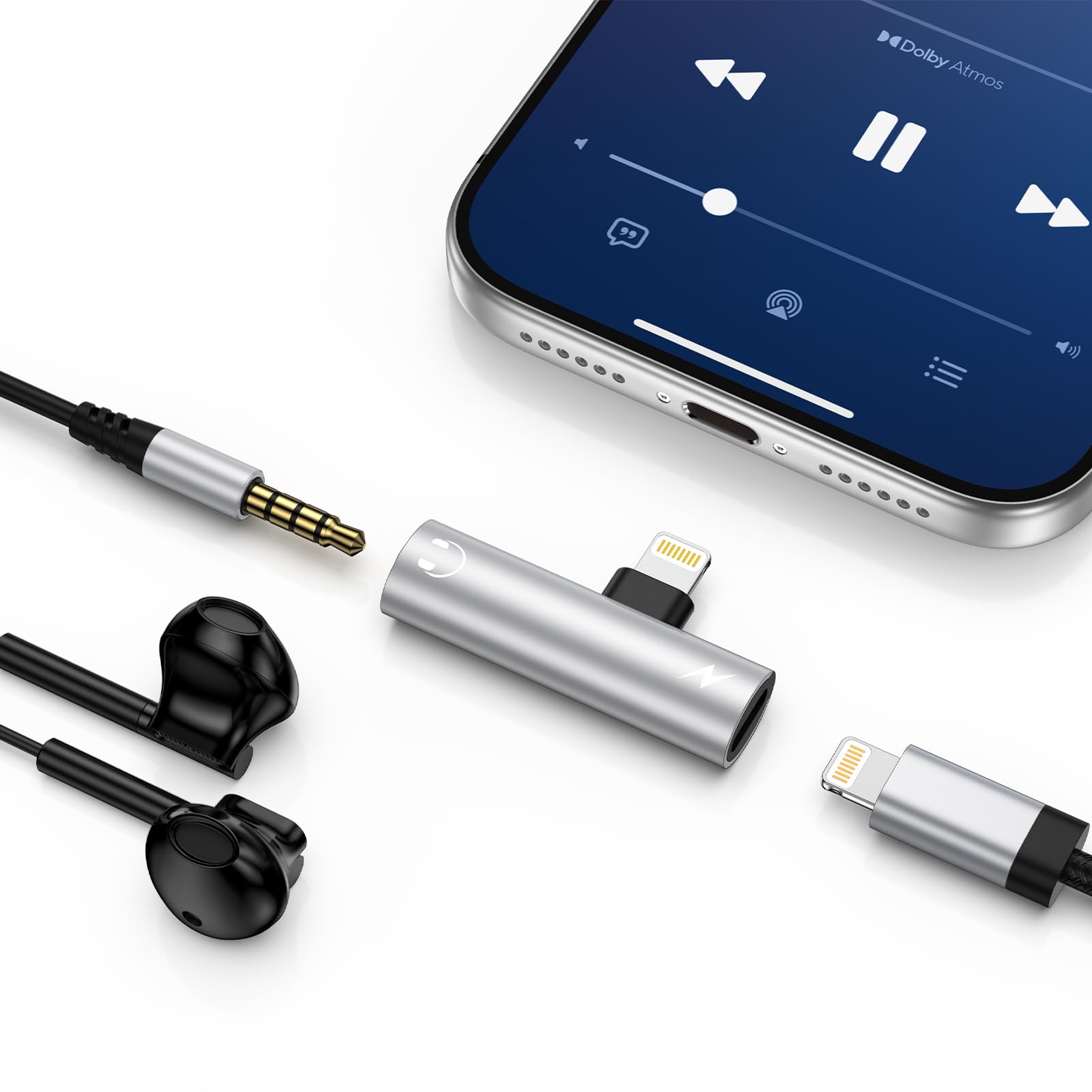 【2026新登場】iPhone イヤホン変換アダプタ 2in1 3.5mmイヤホンジャック | 急速充電 | 通話不可 | 充電しながら音楽再生 | 24bit/48KHz Hi-Fi音質 | iPhone 14/13/12/11/8/8Plus/7/7Plus/XS/SE/MAX/XS/X 対応 (銀色)