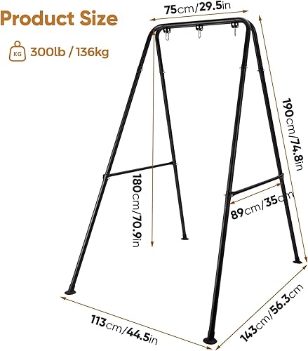Miniatura 5 de Soporte de hamaca plegable, soporte portátil para silla de hamaca, marco de hamaca plegable resistente para interiores o exteriores, fácil de montar