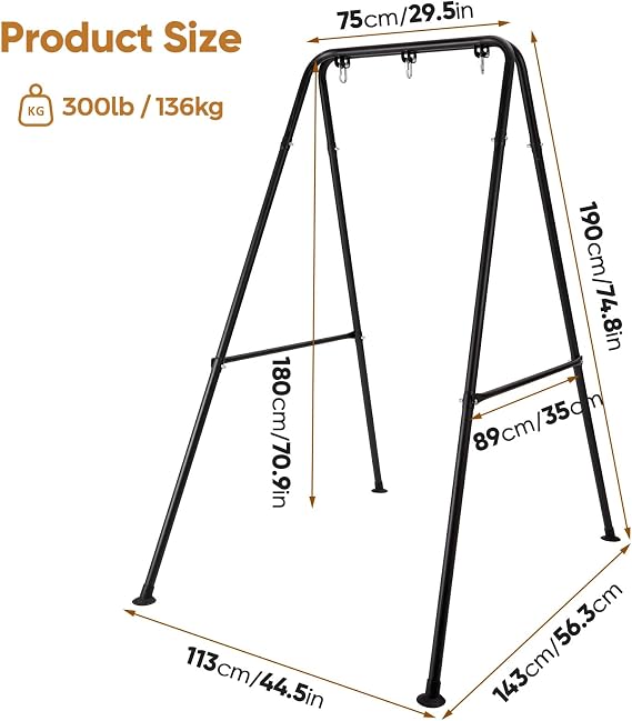 Foldable Hammock Stand, Portable Hammock Chair Stand, Heavy Duty Foldable Hammock Frame for Indoor or Outdoor Garden, Easy to Assemble & Store (Hammock Chair not Included) - 300 lbs Capacity