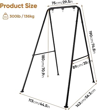 Foldable Hammock Stand, Portable Hammock Chair Stand, Heavy Duty Foldable Hammock Frame for Indoor or Outdoor Garden, Easy to Assemble & Store (Hammock Chair not Included) - 300 lbs Capacity