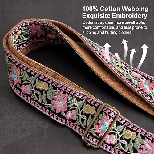 Nefelibata Guitar Strap,Jacquard Embroidery Cotton Guitar Straps with Crazy Horse Leather Ends for Bass Electric & Acoustic - Image 4