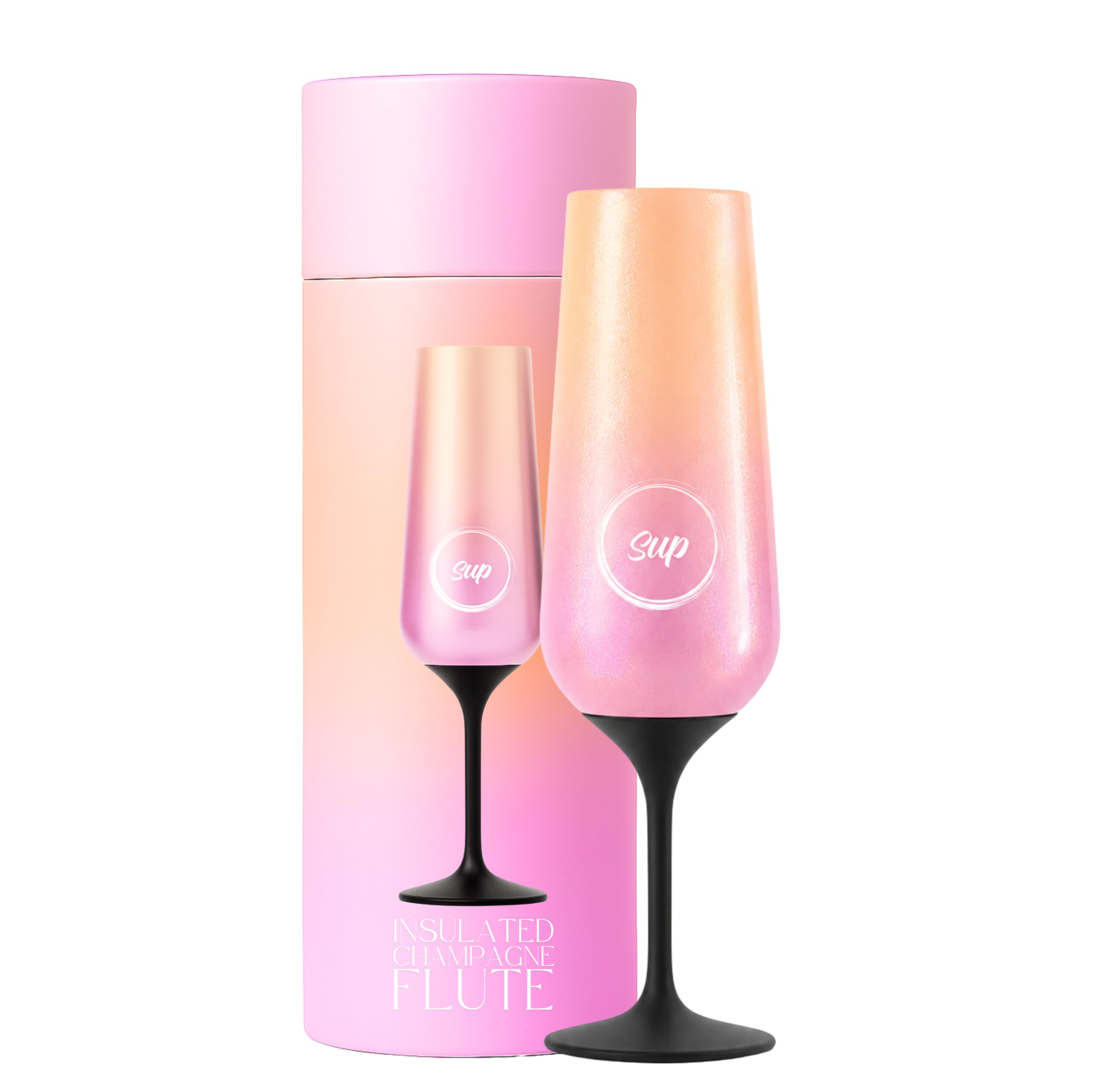 SUP Pink Glitter Ombre Insulated Champagne Flute Unbreakable Stemmed Tumbler for Parties, Pool & Outdoor | Shatterproof Steel Keeps Bubbly Cold, 250ml — image 1