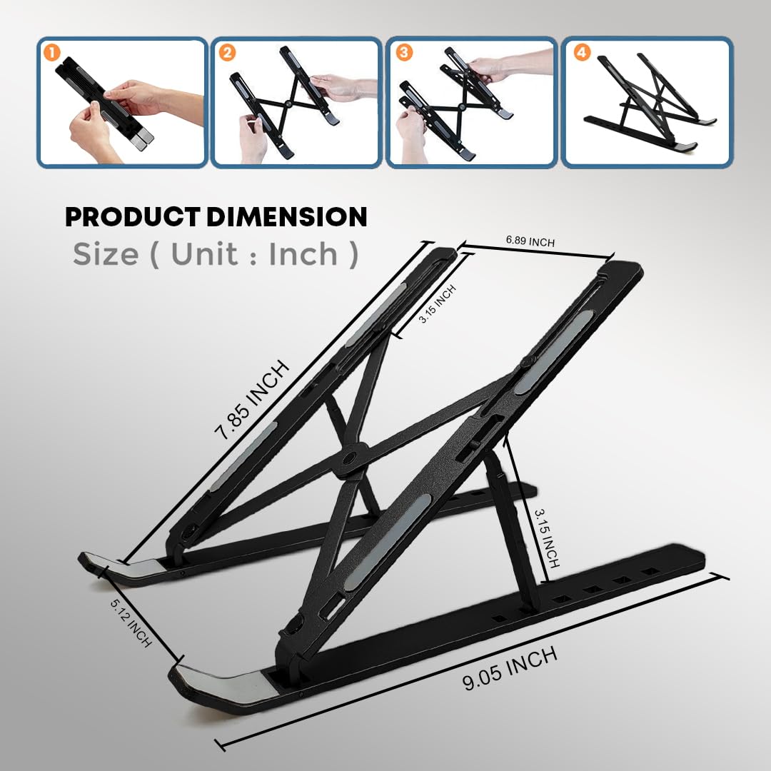 K-MART Supporto per computer portatile da scrivania, regolabile in alluminio, per scrivania e letto, supporto portatile ventilato ad aria, compatibile con MacBook, Dell, HP e 10-15,6 pollici