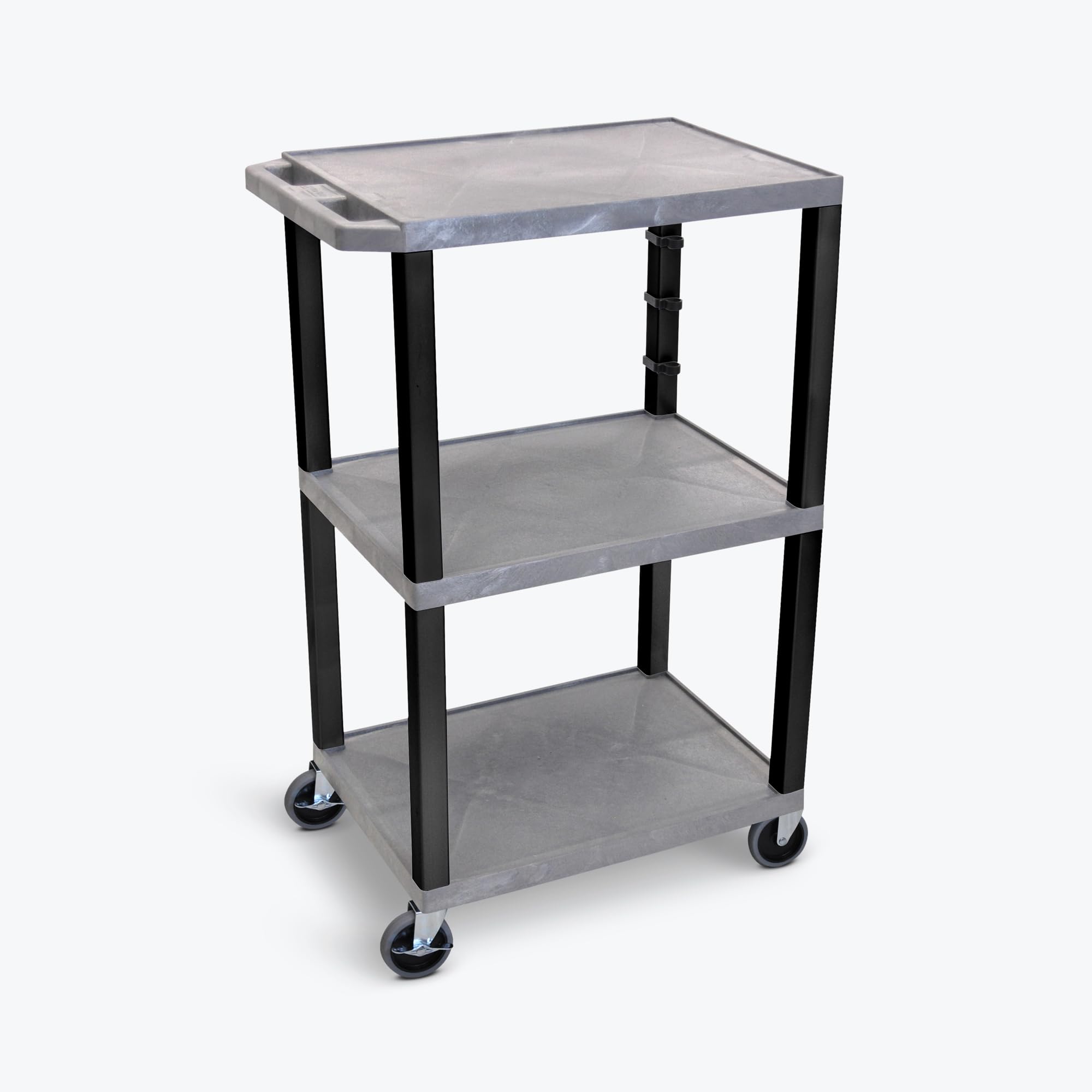 LUXOR UCPL1GY-B 42"H 3-Shelf Utility Cart - Gray Shelves, Black Legs