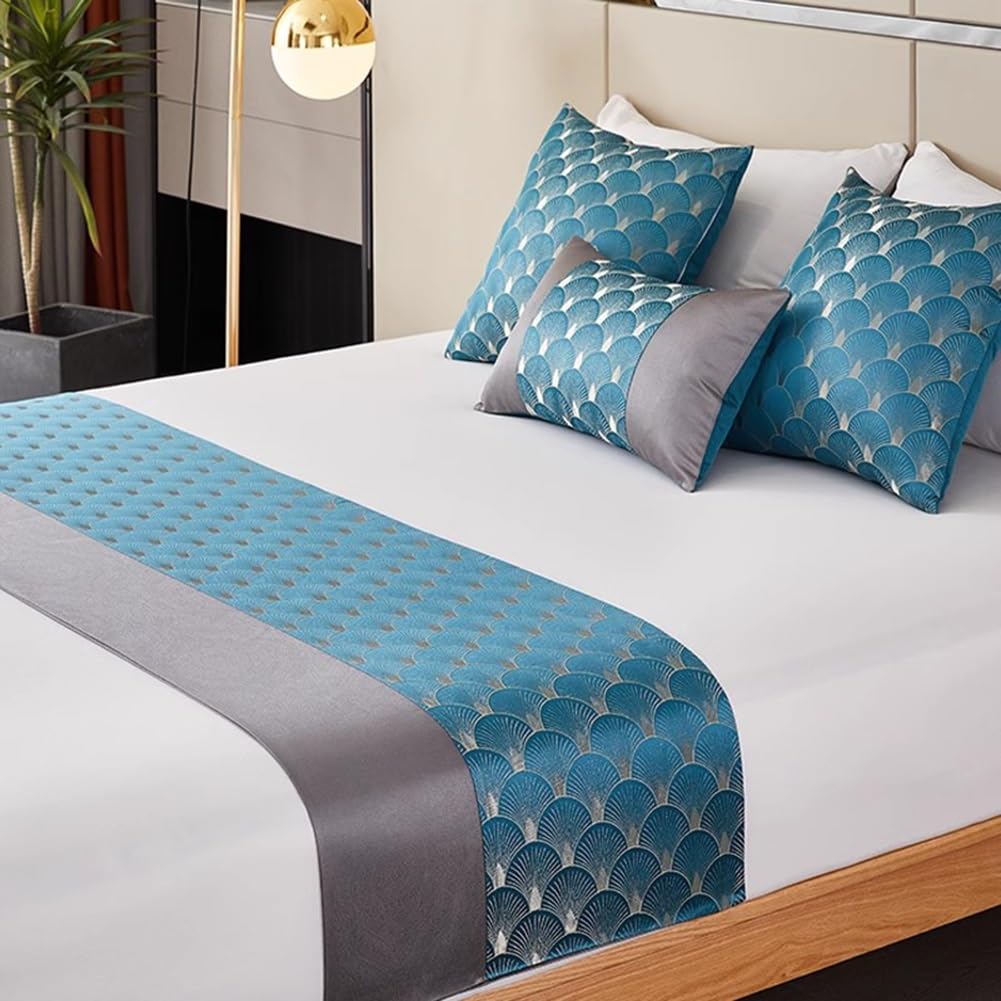BARDYS Bed Runners And Matching Cushion Cover, Patchwork Bed Runner Scallop Jacquard Modern Luxury Bed Scarf Hotel Guesthouse Bedding Decor (Color : Green, Size : 50x240cm Bed runner)