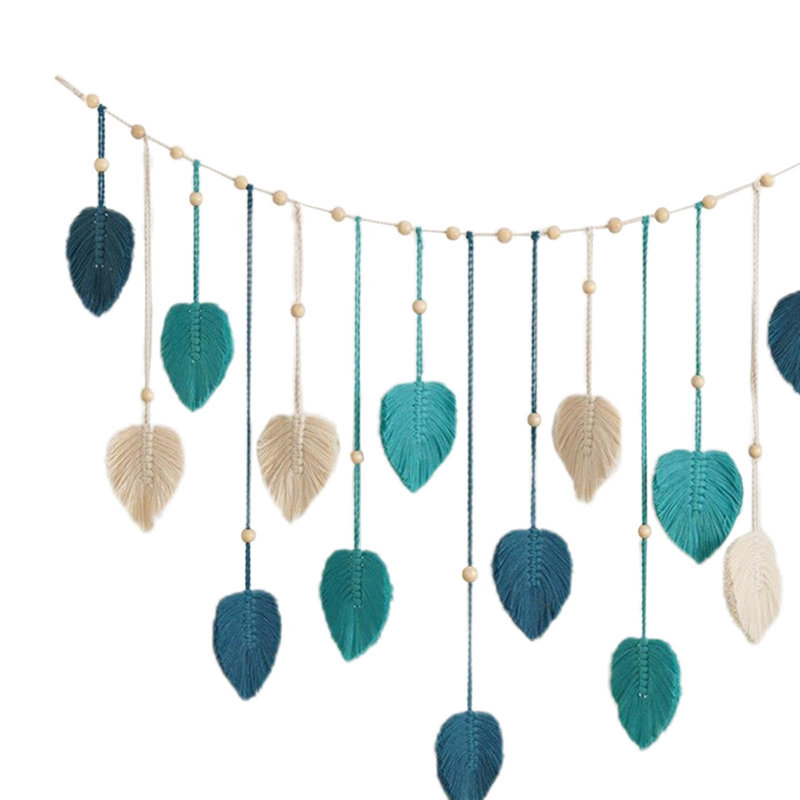 F Fityle Boho Makramee Wandbehang Blätter, Schicker Gewebte Wandteppich, Boho Wanddeko Quaste, Baumwolle Makramee Wandkunst für Wohnzimmer, Schlafzimmer, Büro, Hochzeit, Party Dekoration, Blau