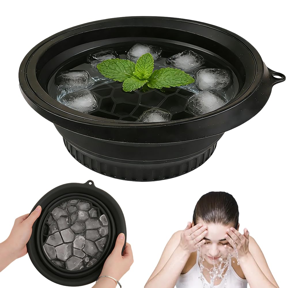 Foreverup Silicone Ice Face Bowl, Foldable Face Bowl with Built-in Icetray, Quick Cooling Facial Washing Basin, Easy to Carry, Relieves Facial Skin Swelling, for Home and Travel, Black