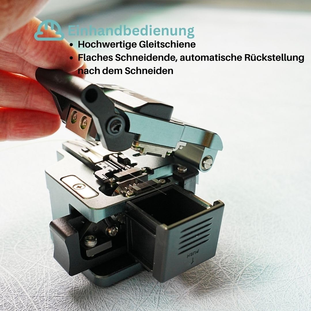 9C+ Fiber Cleaver LWL Faserschneider mit automatisch rotierender Klinge Einhandbedienung, Faserschneider mit Aluminiumlegierungsmaterial 24 Spaltstellen 48.000-fache Spaltung