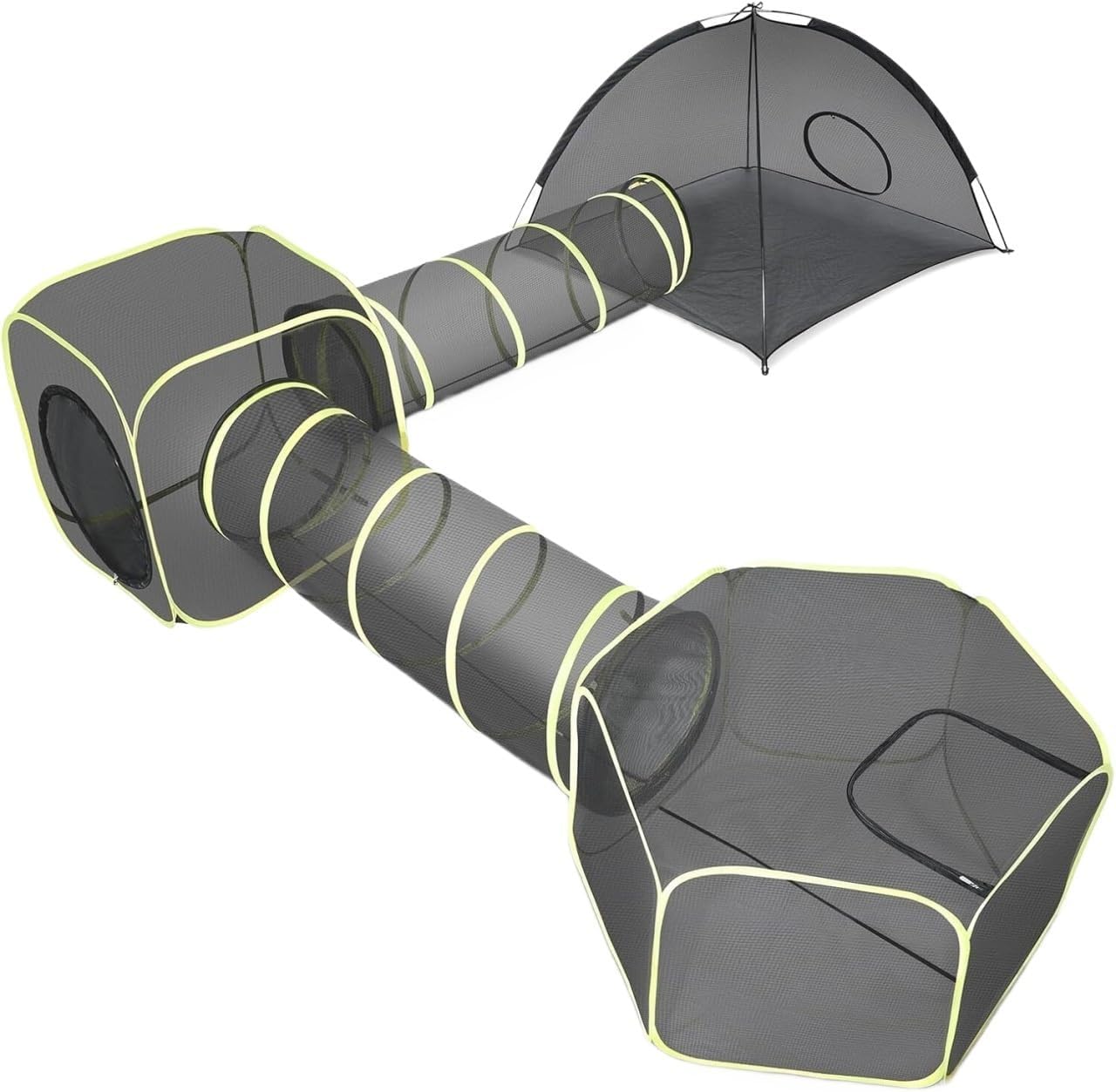 Beautiful Outdoor Cat Enclosures and Tunnels, Artificial Pet Cages, Suitable for Small Outdoor Pet Cats and Dogs(5PC Cat Tent with Tunnel)