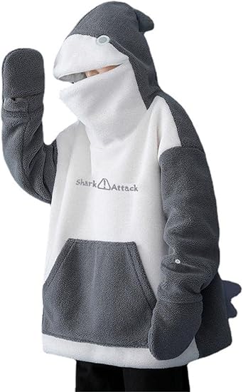 Closable Shark Head Hoodie Fashion Statement Ladies Sweatshirt ABDL Shark Hoodie Sweatshirt