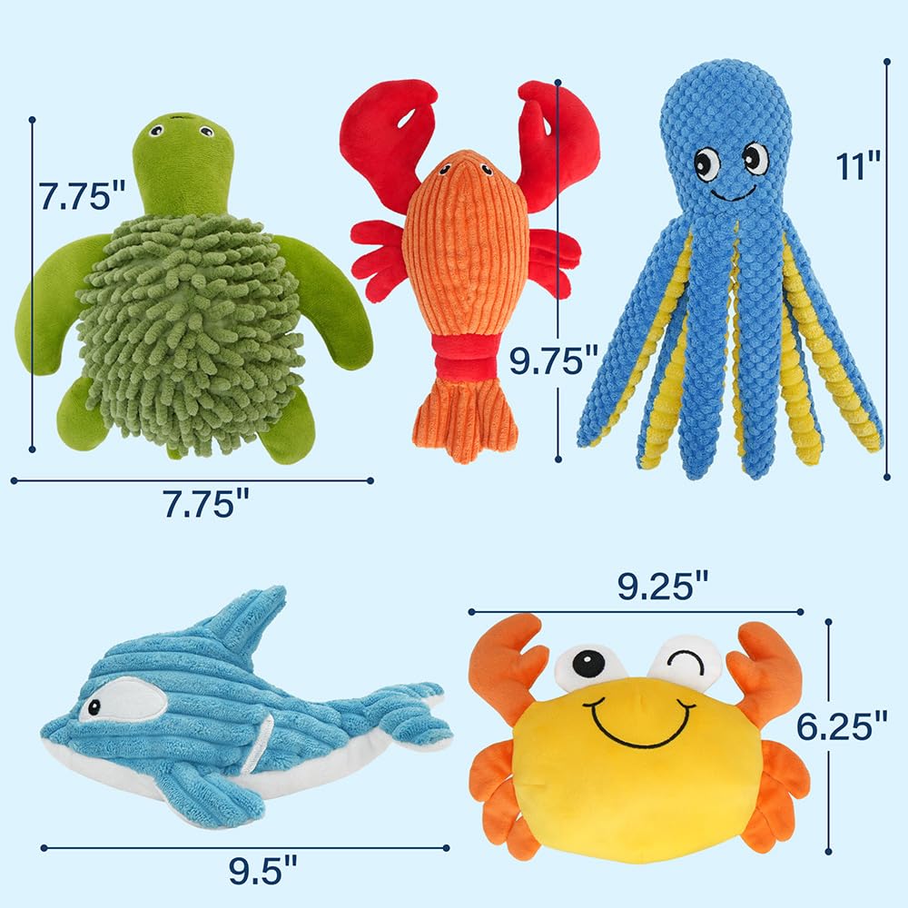 PrimePets Plush Dog Toys, 5 Pack, Soft Squeaky Dog Toy for Small and Medium Dogs Interactive Stuffed Puppy Toy (Ocean Animals) - Image 3